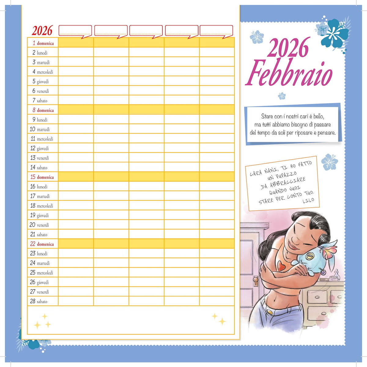 Stitch Calendario per la famiglia 2026 - 'Ohana means family da parete (30 x 30 cm)::Da personalizzare con gli adesivi