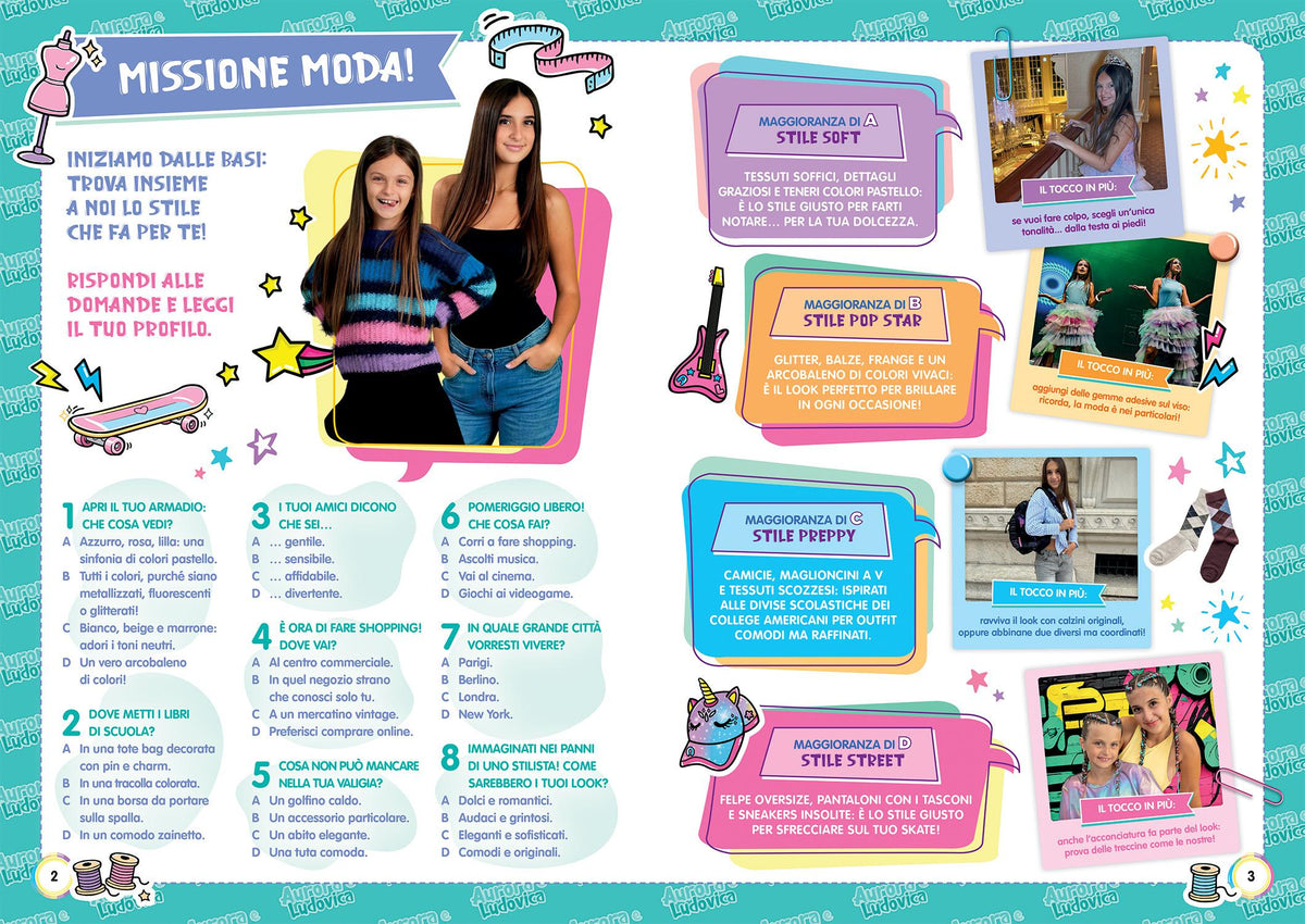 Aurora e Ludovica. Scenari sticker. Fashion show
