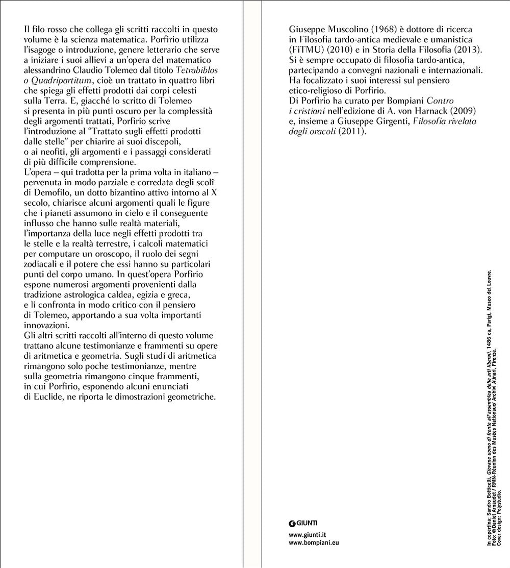Mathematikos::Introduzione al trattato sugli effetti prodotti dalle stelle di Tolomeo e le testimonianze e i frammenti relativi alle opere di matematica e di geometria - Testo greco a fronte