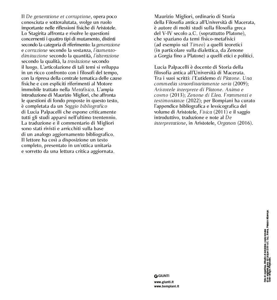 La generazione e la corruzione::Testo greco a fronte