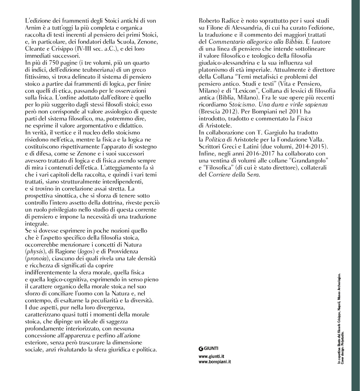 Stoici antichi::Tutti i frammenti secondo la raccolta di Hans von Arnim. Testo greco a fronte