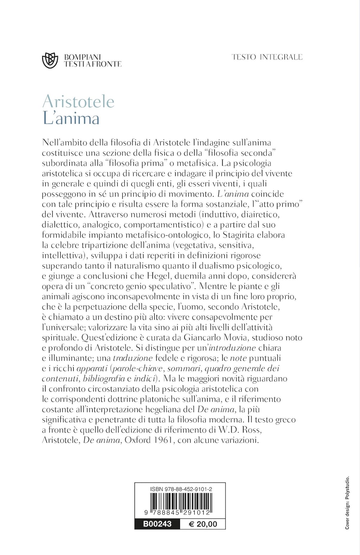 L' anima. Testo greco a fronte