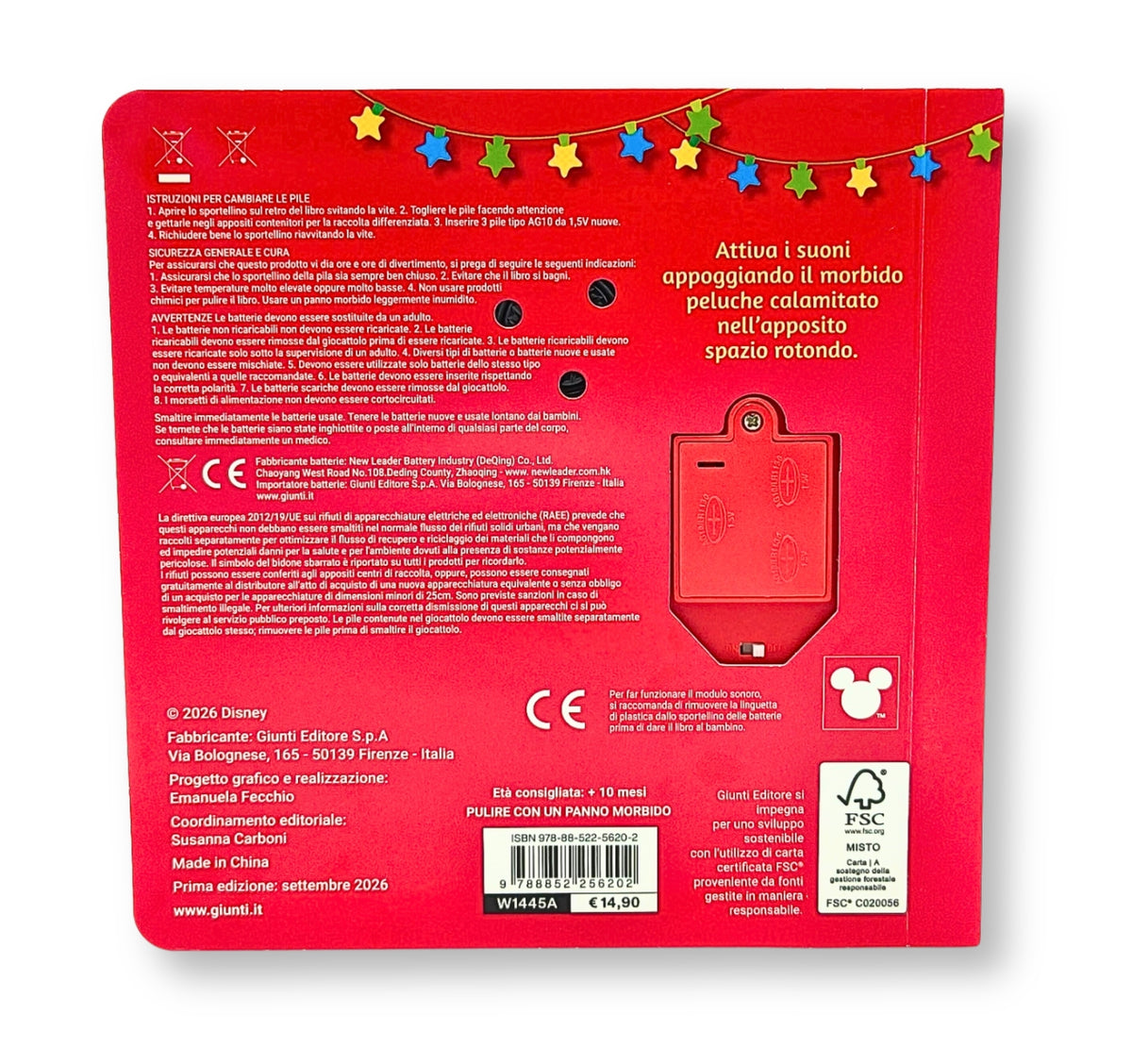 Babbo Natale Toccalibro sonoro Disney baby. Con stellina magnetica