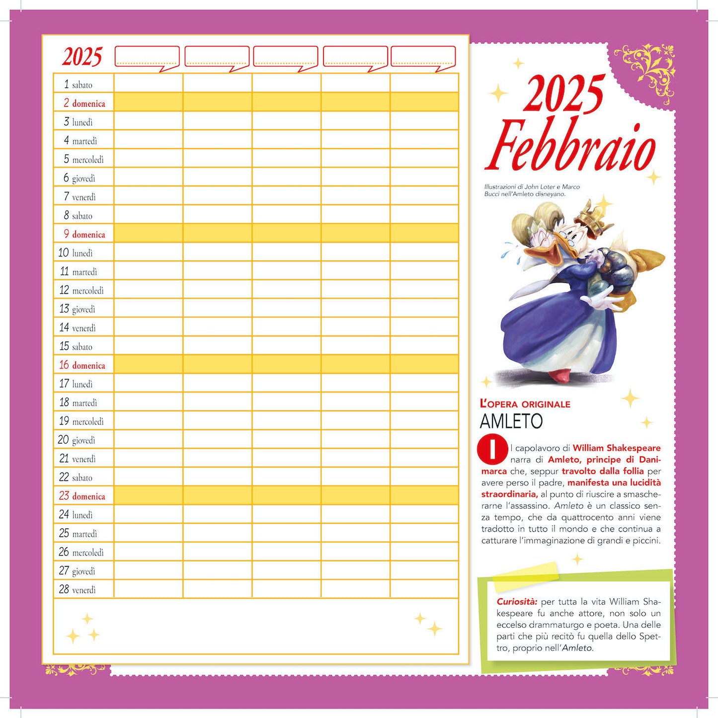 Calendario letterario per la famiglia Disney 2025::Da personalizzare con gli adesivi