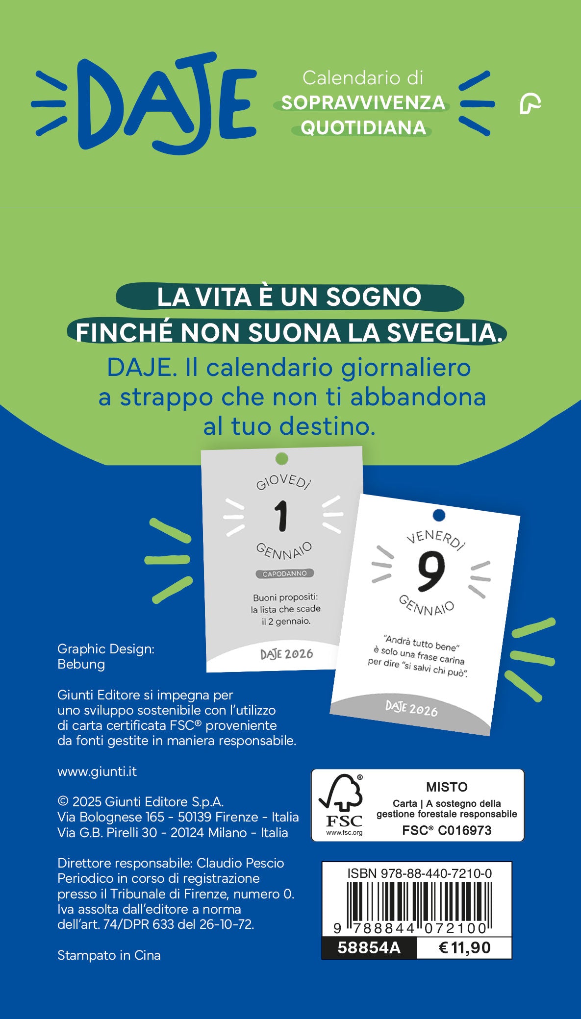 CALENDARIO DAJE 2026 da parete (10 X 14 cm)