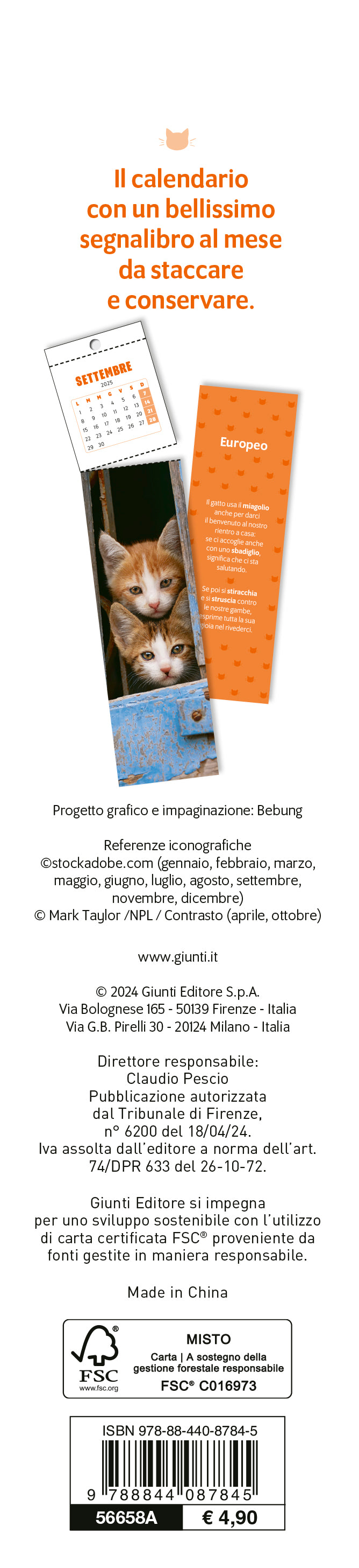 Calendario segnalibro Gatti Curiosi 2025  (5,5 x 24,5 cm)