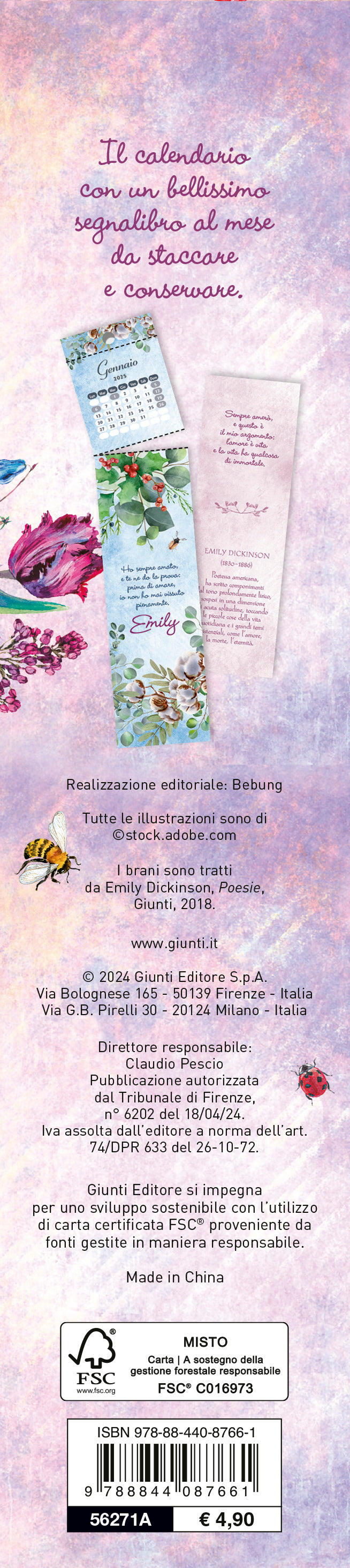 Calendario segnalibro Emily Poesie 2025  (5,5 x 24,5 cm)