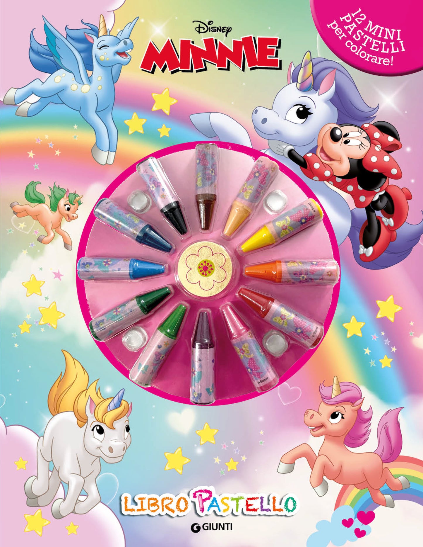 Minnie Unicorni Libro Pastello::12 Mini pastelli per colorare