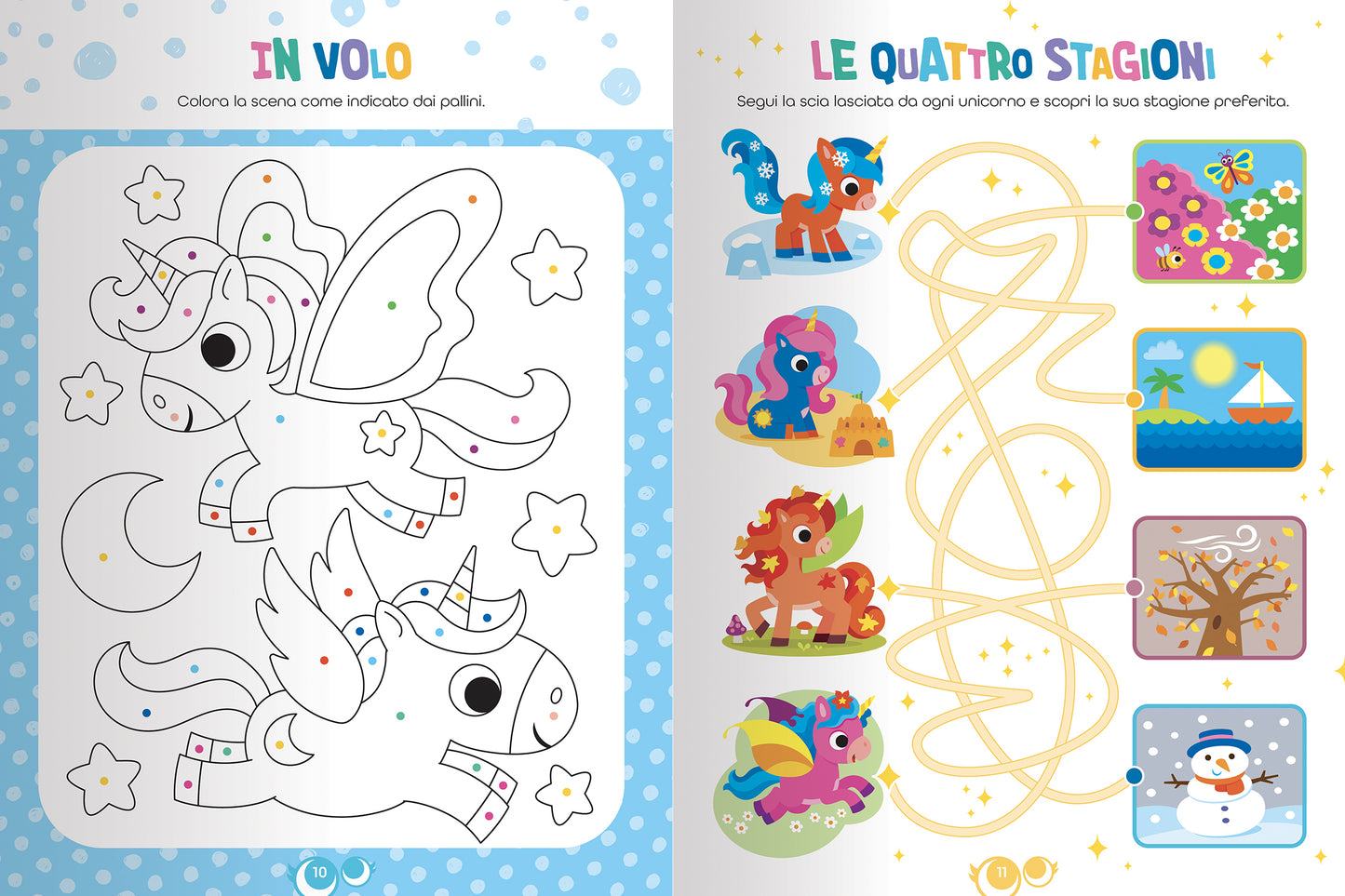 Unicorni::Giochi, percorsi, labirinti, coloring