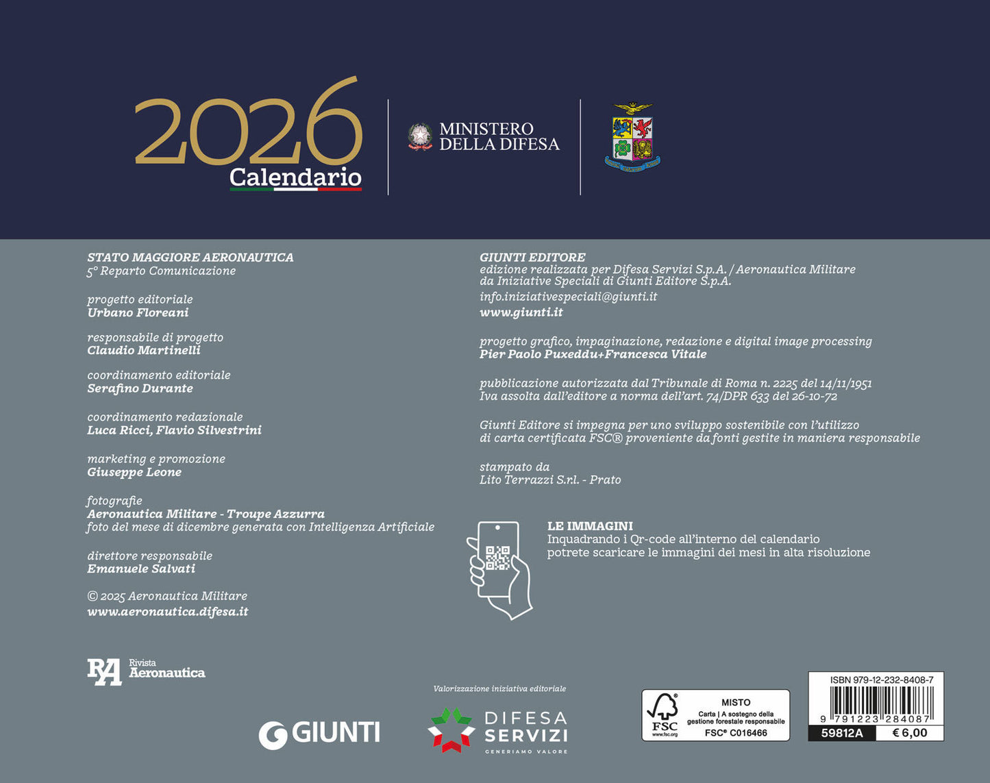 Calendario Aeronautica Militare 2026 - da tavolo