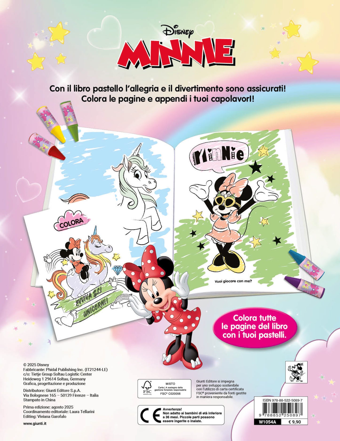 Minnie Unicorni Libro Pastello::12 Mini pastelli per colorare