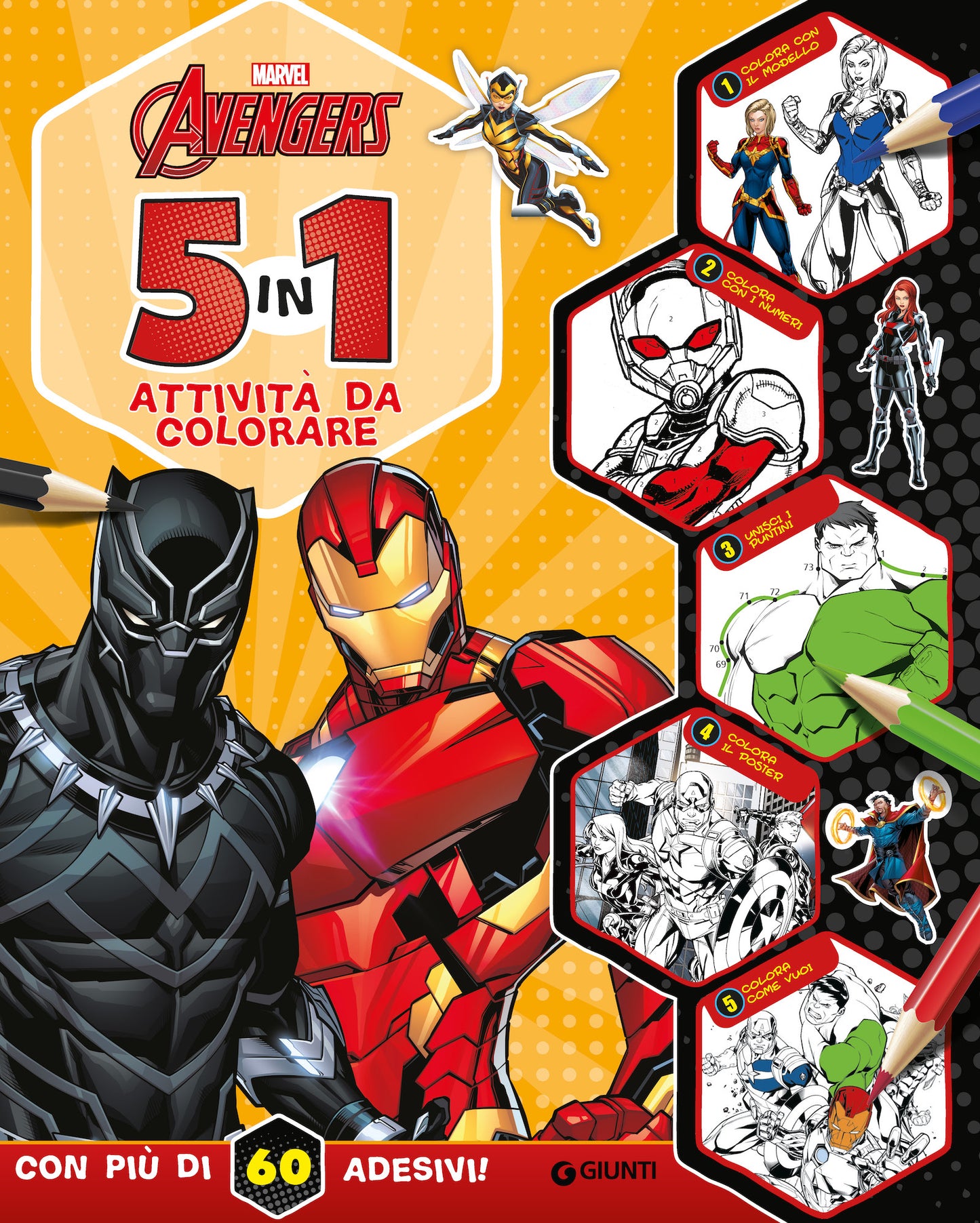 Avengers 5 in 1 attività da colorare::Con più di 60 adesivi