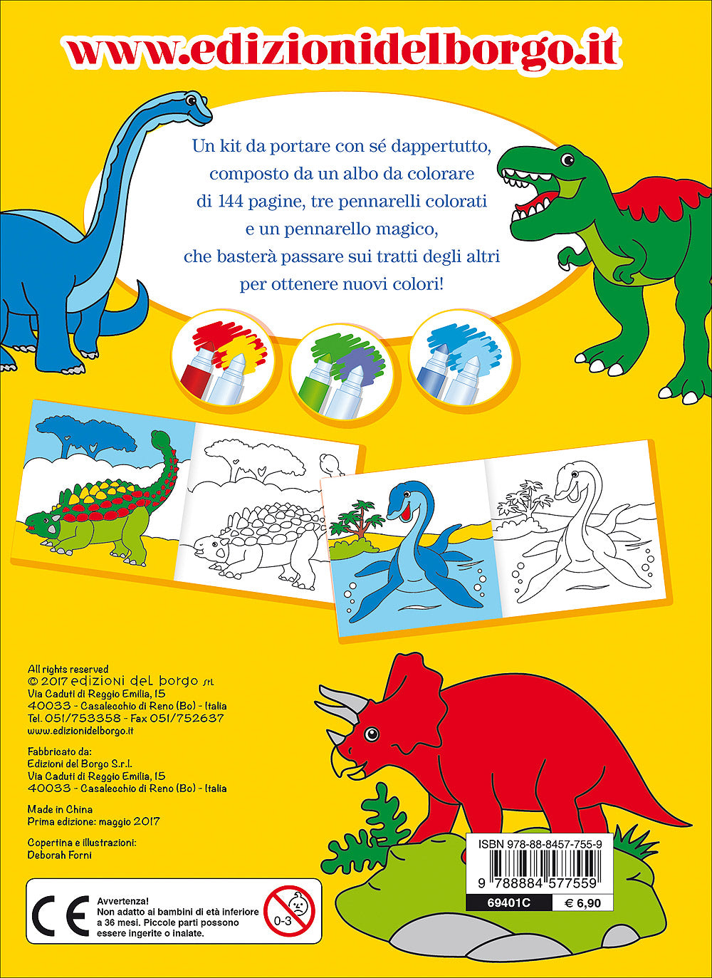 Colora i dinosauri con i pennarelli magici::Dinosauri e animali preistorici - Con 4 pennarelli magici