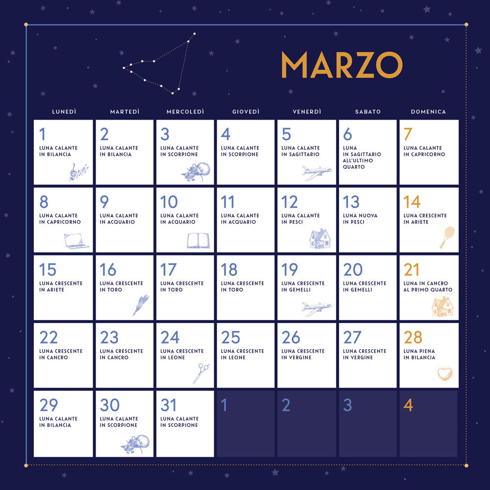 Calendario astrologico 2021, da parete, 30x30 cm