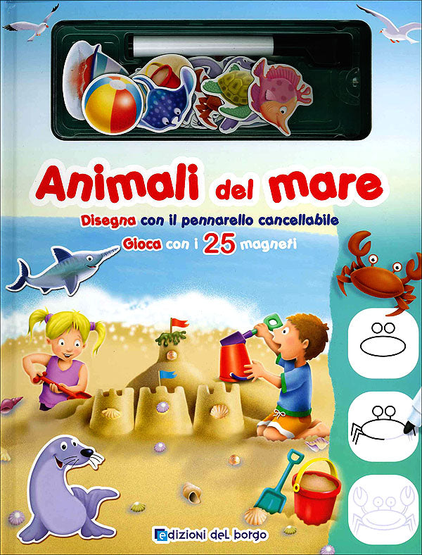 Animali del mare::Disegna con il pennarello cancellabile. Gioca con i 25 magneti