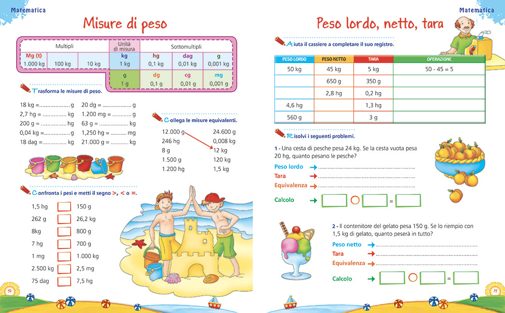 Leggo scrivo conto in vacanza - 9/10 anni::Attività di ripasso di italiano e matematica