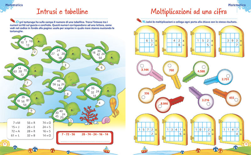 Leggo scrivo conto in vacanza - 8/9 anni::Attività di ripasso di italiano e matematica