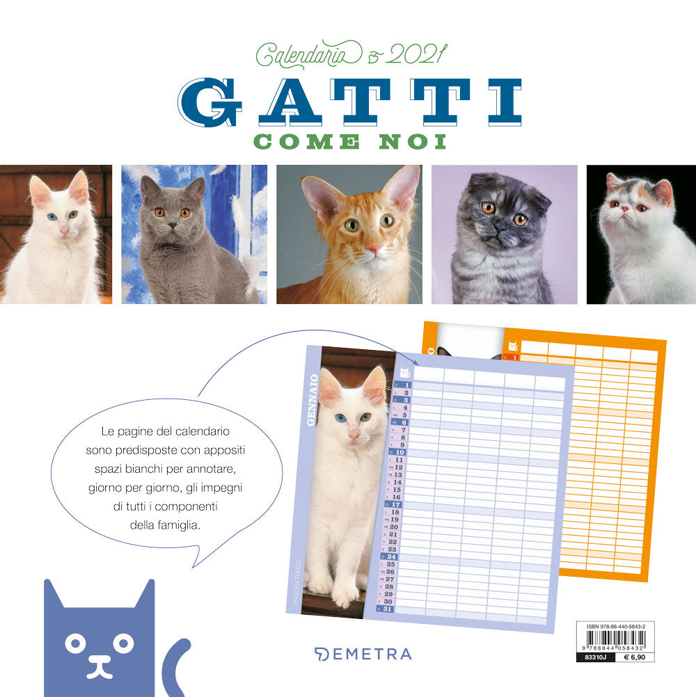 Calendario Gatti come noi 2021, da parete, 30x30 cm