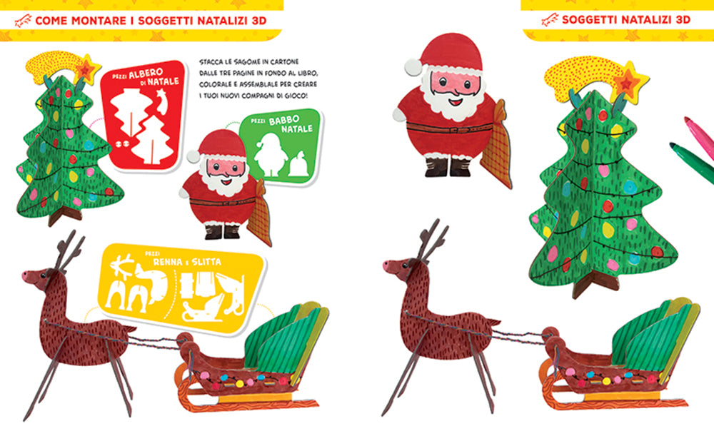 Colorare in 3D - Natale::Tante pagine da colorare tanti soggetti da costruire
