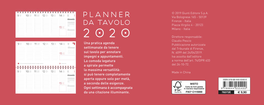 Calendario planner da tavolo 2020