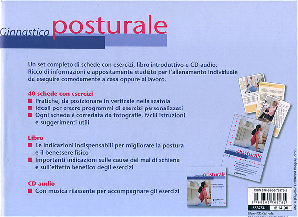 Ginnastica posturale + CD audio::Il set contiene: 40 schede di esercizi, libro, CD audio