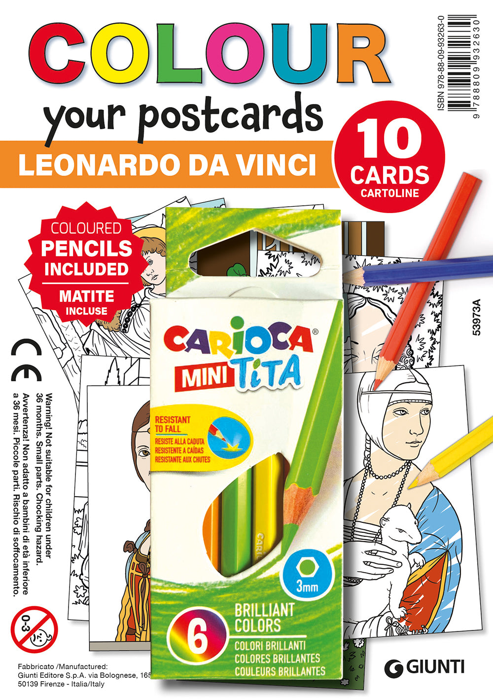 Kit 10 cartoline+foglietto+matite Leonardo