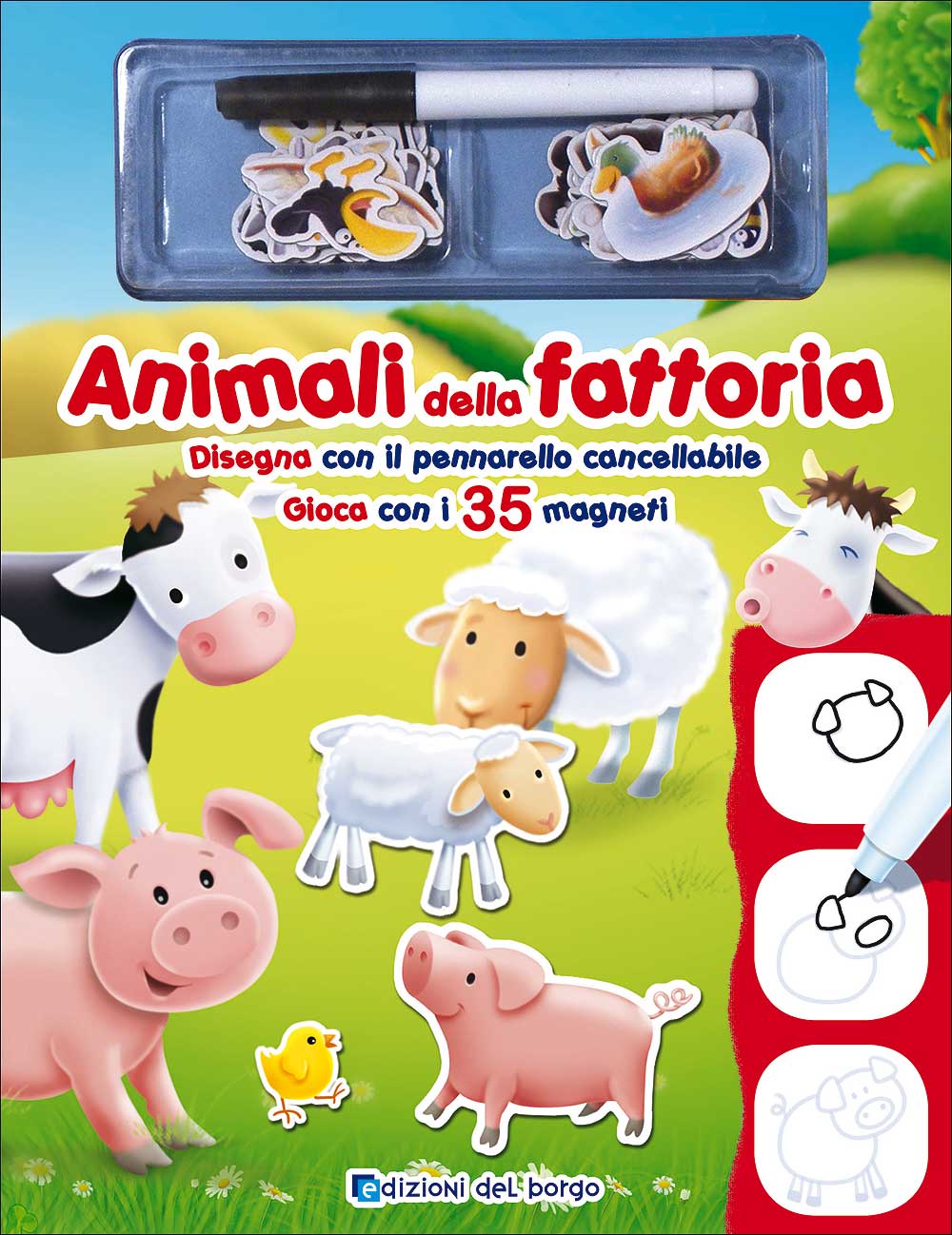 Animali della fattoria::Disegna con il pennarello cancellabile - Gioca con i 35 magneti