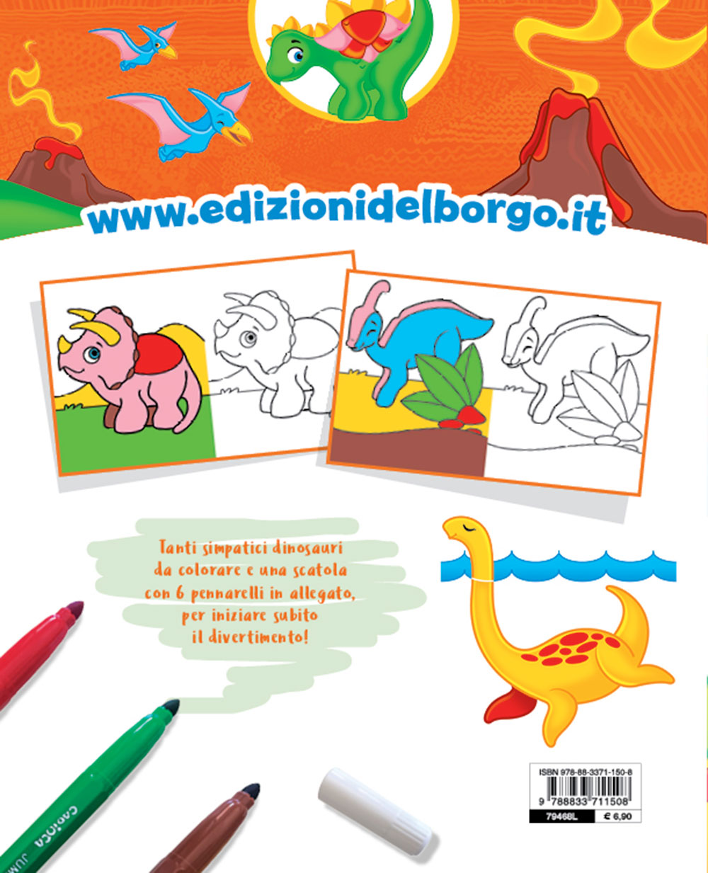 Colora i Dinosauri + pennarelli::Tanti simpatici dinosauri tutti da colorare!