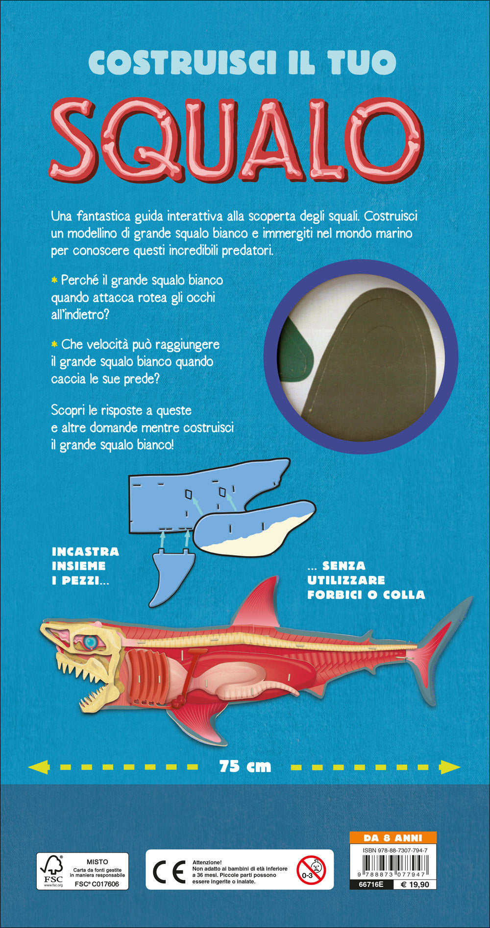 Costruisci il tuo squalo e scopri il mondo di questi misteriosi predatori::Costruisci uno squalo bianco di 75 cm - Libro + modellino di 36 pezzi