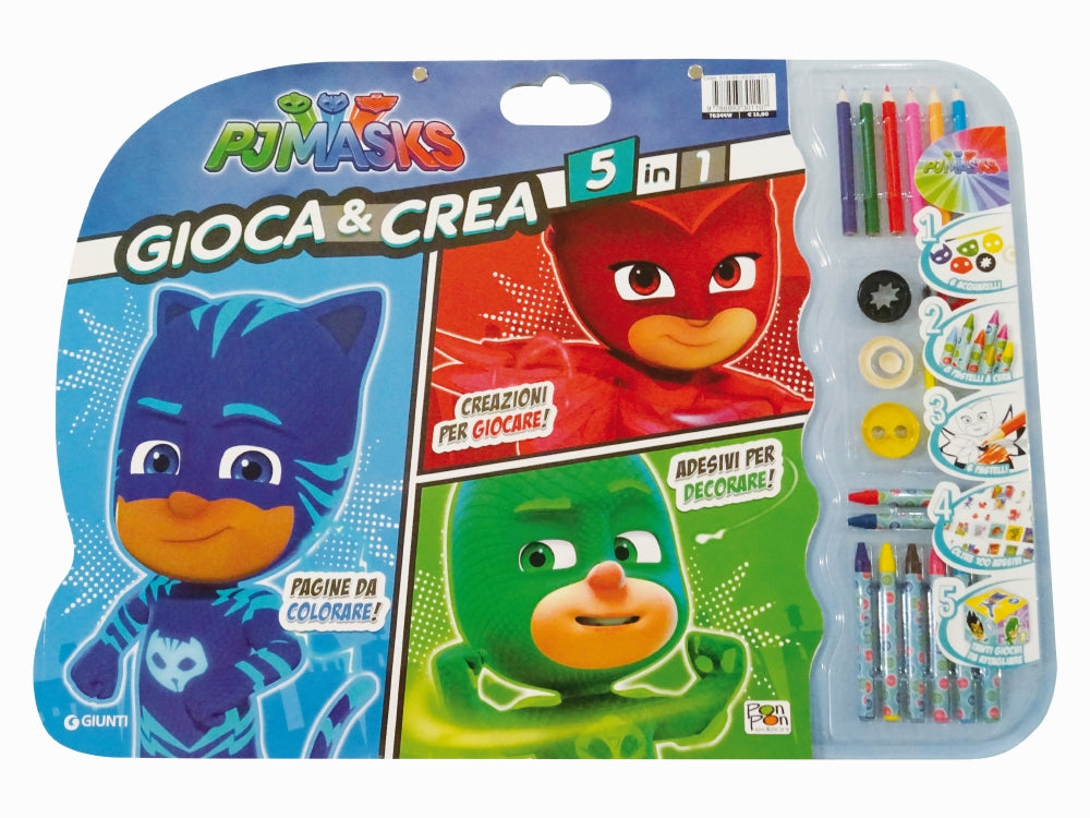 Pj Masks - Gioca & Crea 5 in 1::Pagine da colorare - Creazioni per giocare - Adesivi per decorare