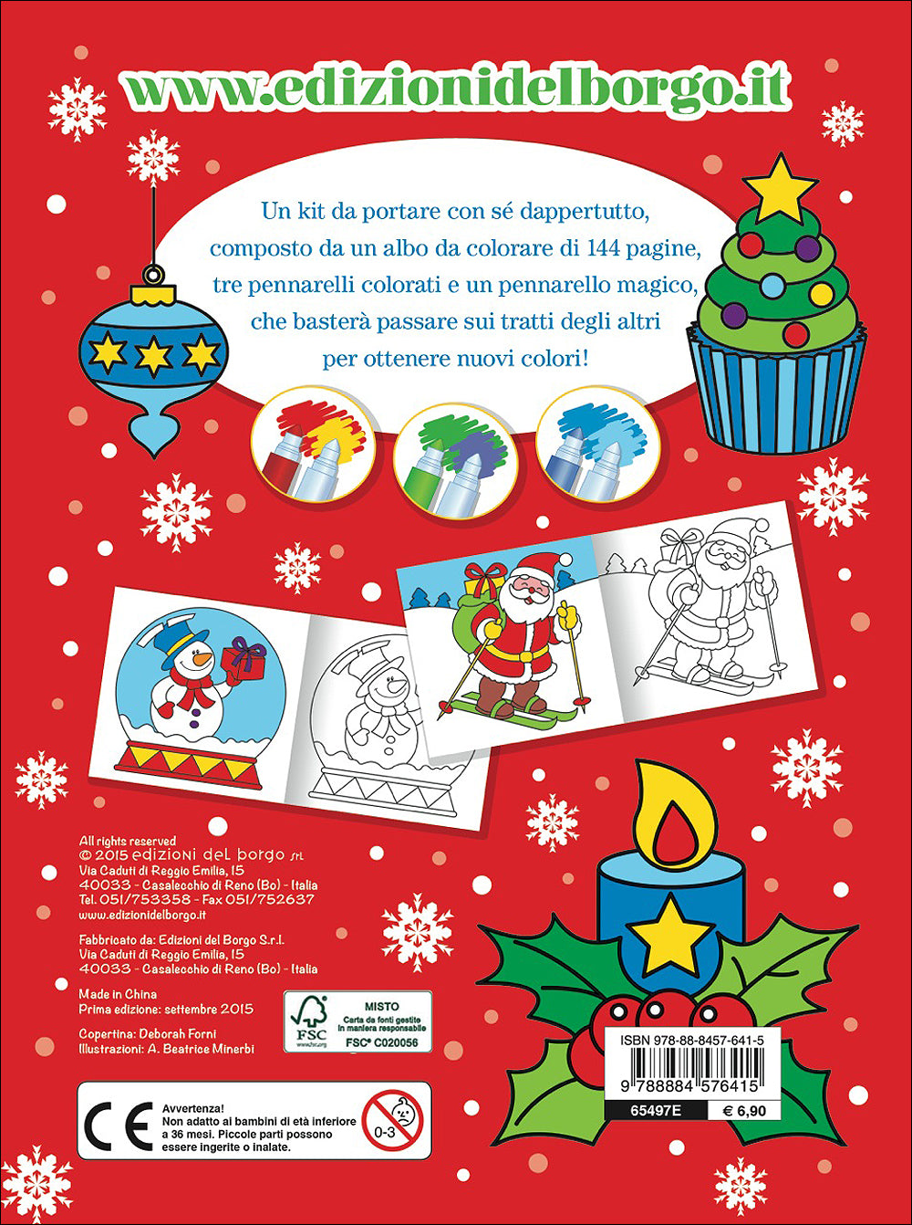 Colorare a Natale con i pennarelli magici::Alberi di Natale, personaggi natalizi, regali, addobbi e... - Con 4 pennarelli magici