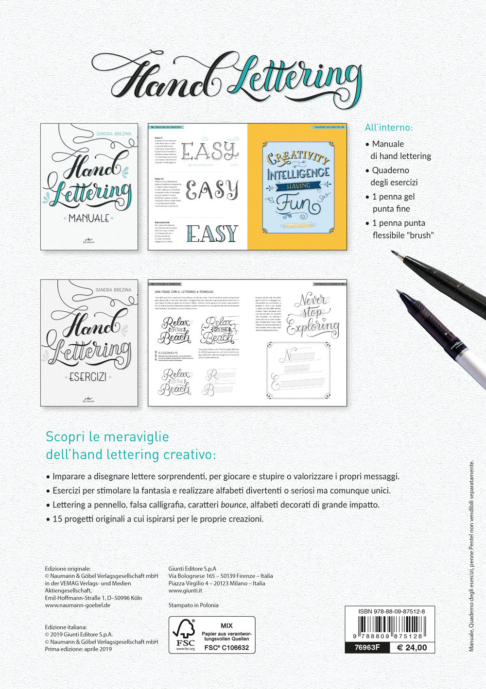 Hand Lettering::Contiene un libro e un quaderno di esercizi - Con 2 penne Pentel