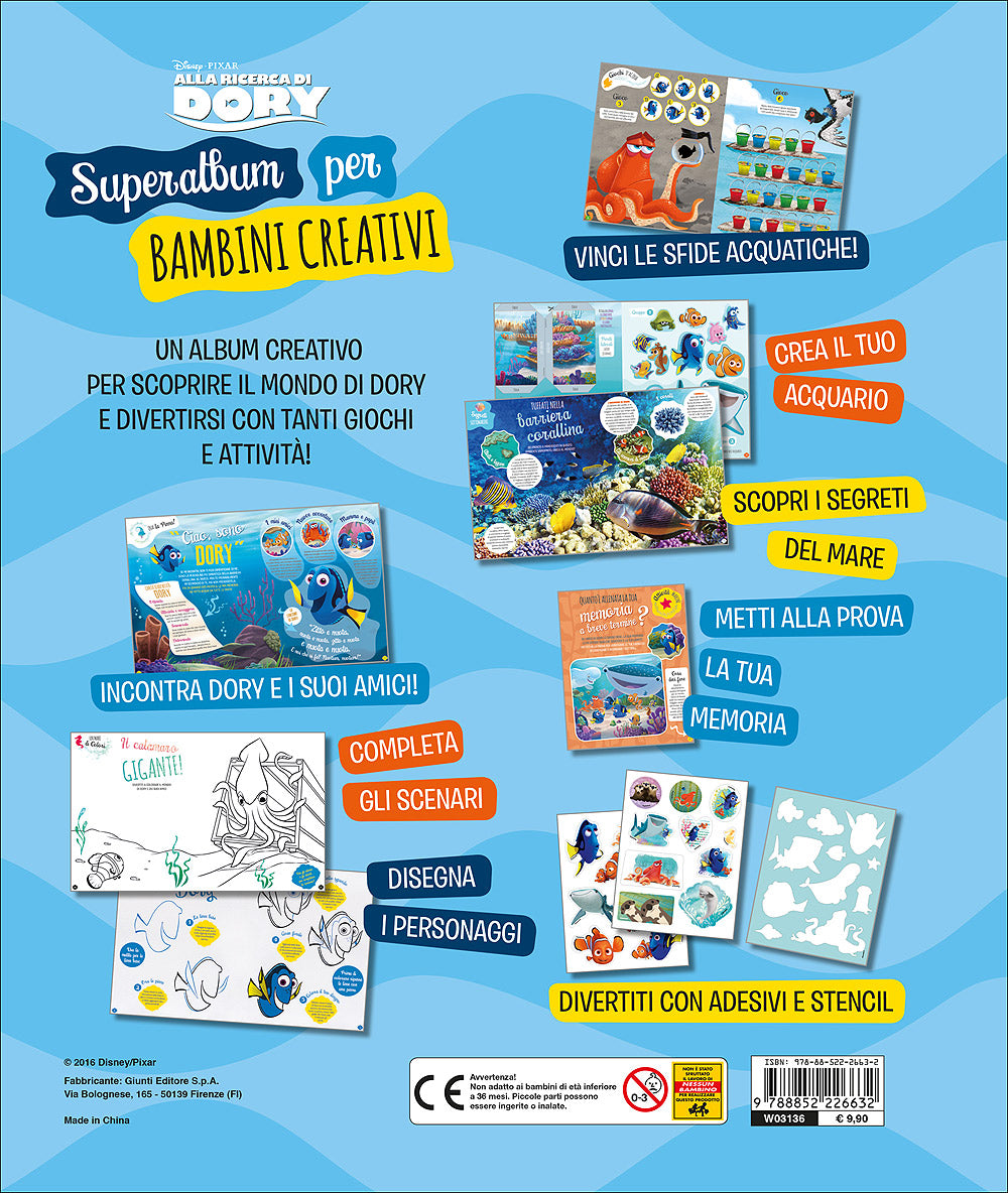 Album Creativo - Alla ricerca di Dory. Superalbum per bambini creativi::Gioca, crea, scopri! Con adesivi e stencil!