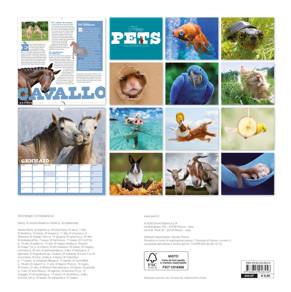 Calendario Happy pets 2021, da parete, 30x30 cm