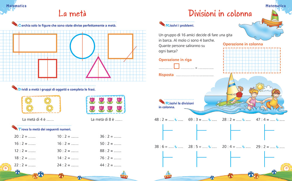 Leggo scrivo conto in vacanza - 7/8 anni::Attività di ripasso di italiano e matematica