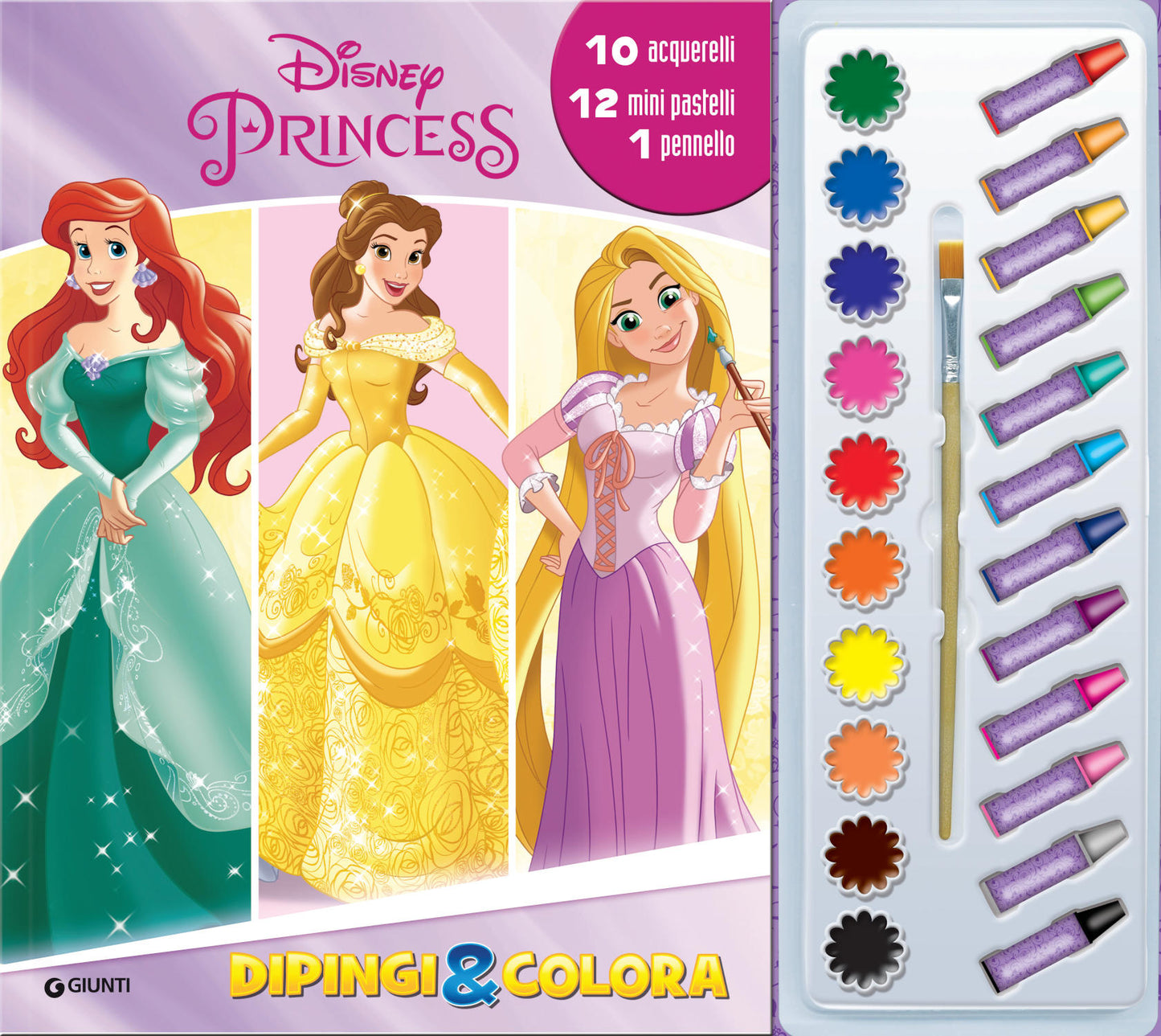 Disney Princess Dipingi & colora::10 acquerelli, 12 mini pastelli, 1 pennello